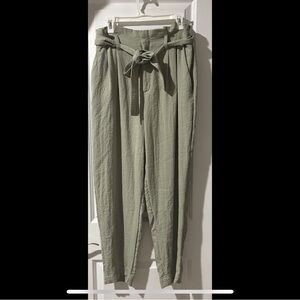 Paper Bag Waisted Olive Green Women's Pants